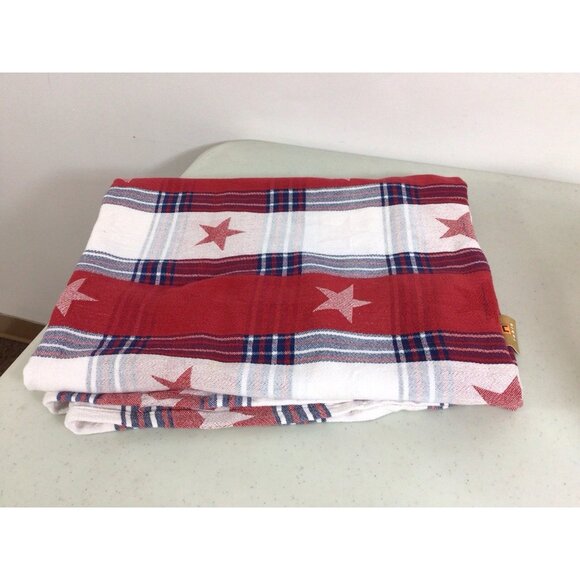 Patriotic Red Plaid Tablecloth Cotton 48 X 62 - Picture 1 of 5